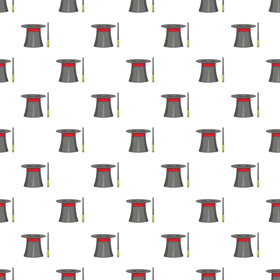 Magician hat and wand pattern, cartoon style vector