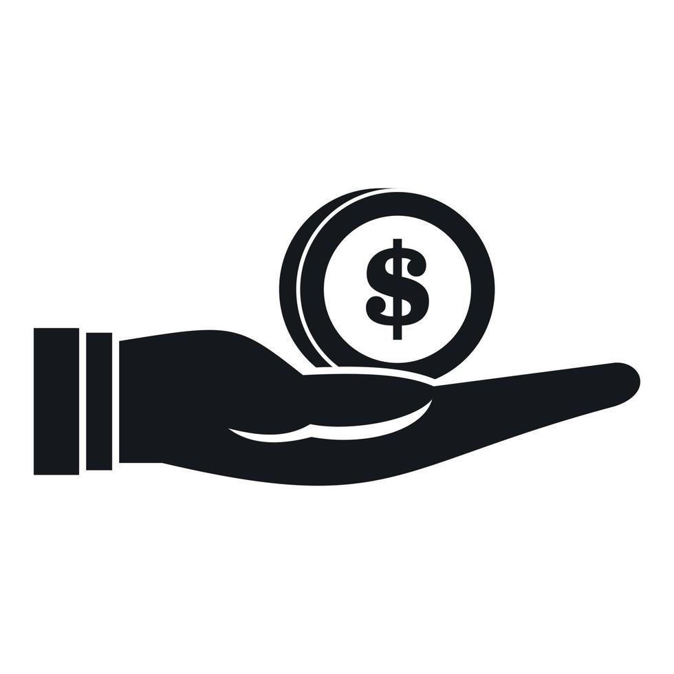 icono de dólar en la mano, estilo simple vector