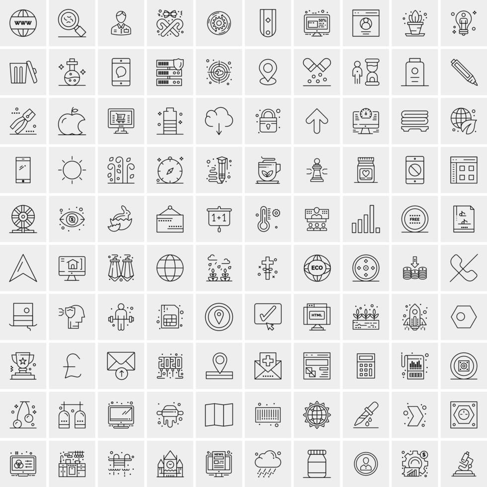 100 Universal Black Line Icons on White Background vector