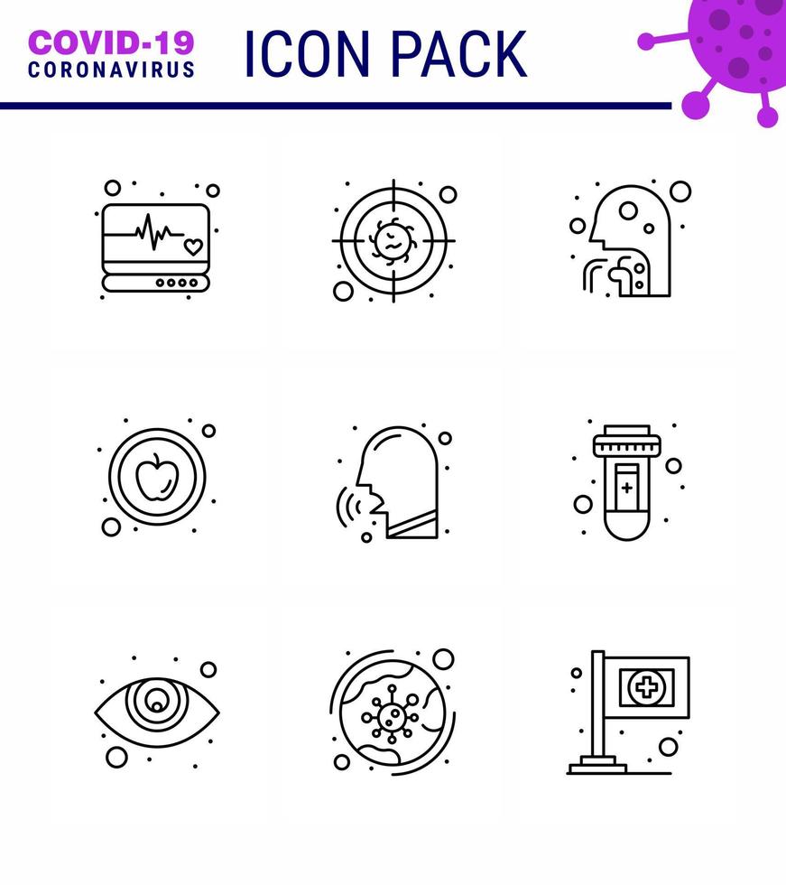 Coronavirus awareness icons 9 Line icon Corona Virus Flu Related such as nose healthy cough food throat viral coronavirus 2019nov disease Vector Design Elements