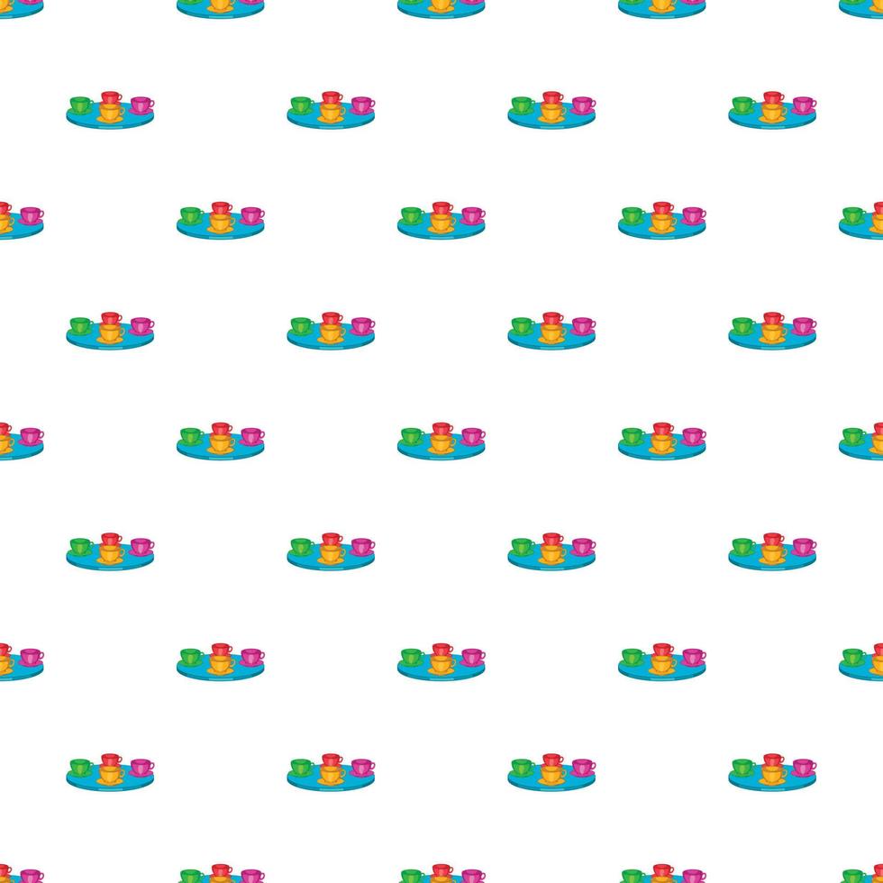 Four mugs on table pattern, cartoon style vector