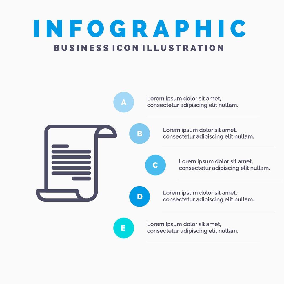 File Text Greece Line icon with 5 steps presentation infographics Background vector