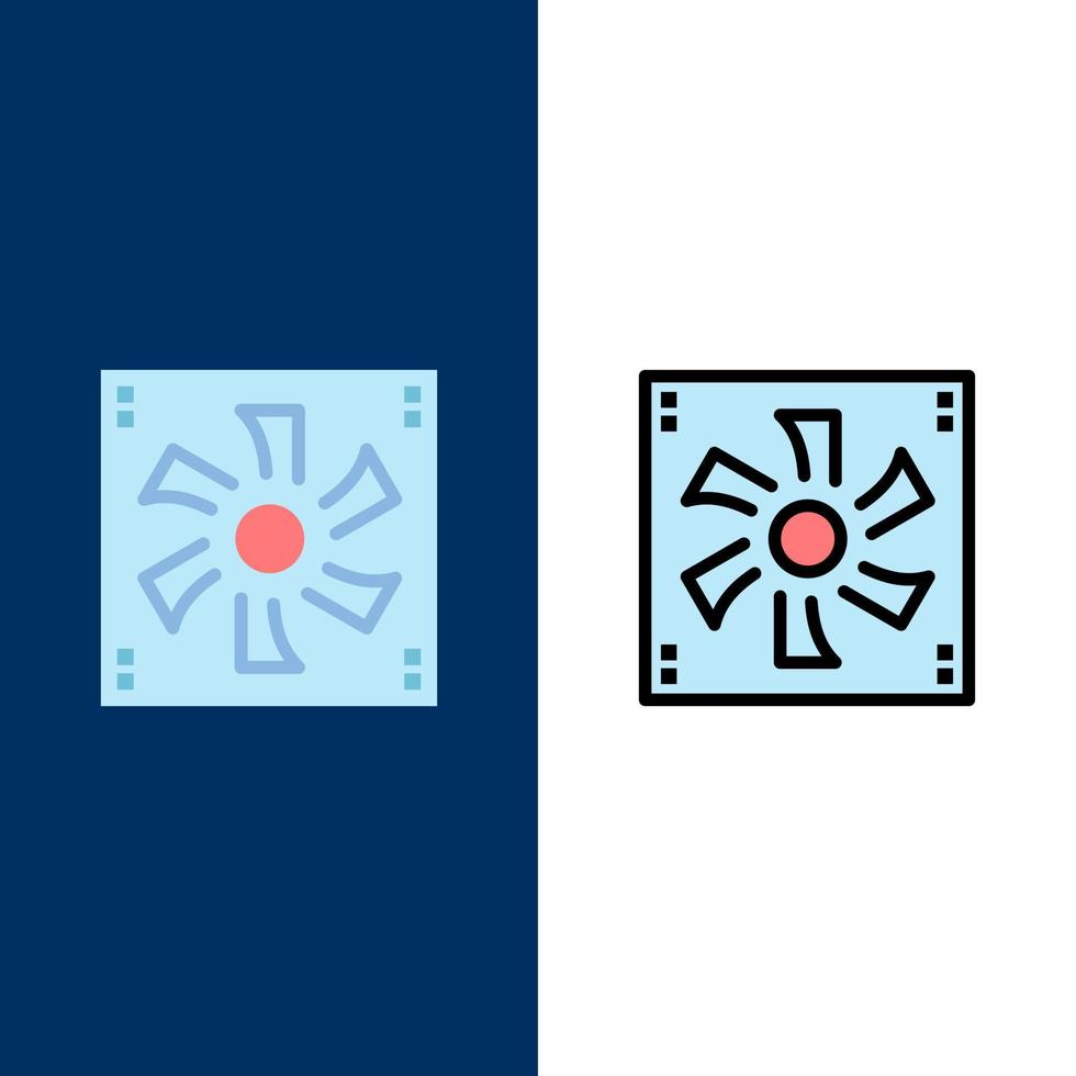 Cooler Fan Computer Cooler Device Fan  Icons Flat and Line Filled Icon Set Vector Blue Background