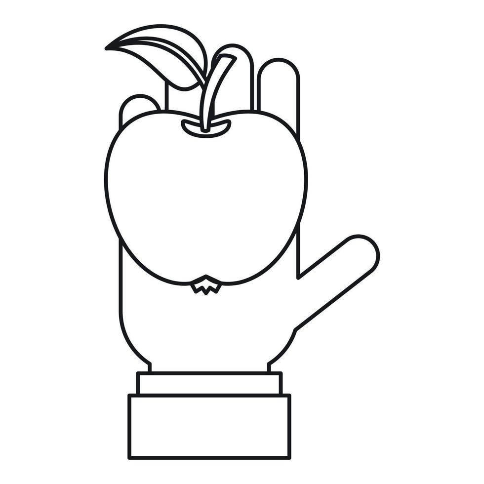 icono de manzana en la mano, estilo de contorno vector