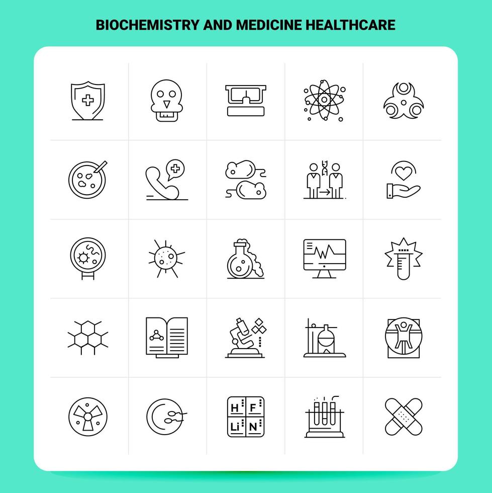 OutLine 25 Biochemistry And Medicine Healthcare Icon set Vector Line Style Design Black Icons Set Linear pictogram pack Web and Mobile Business ideas design Vector Illustration