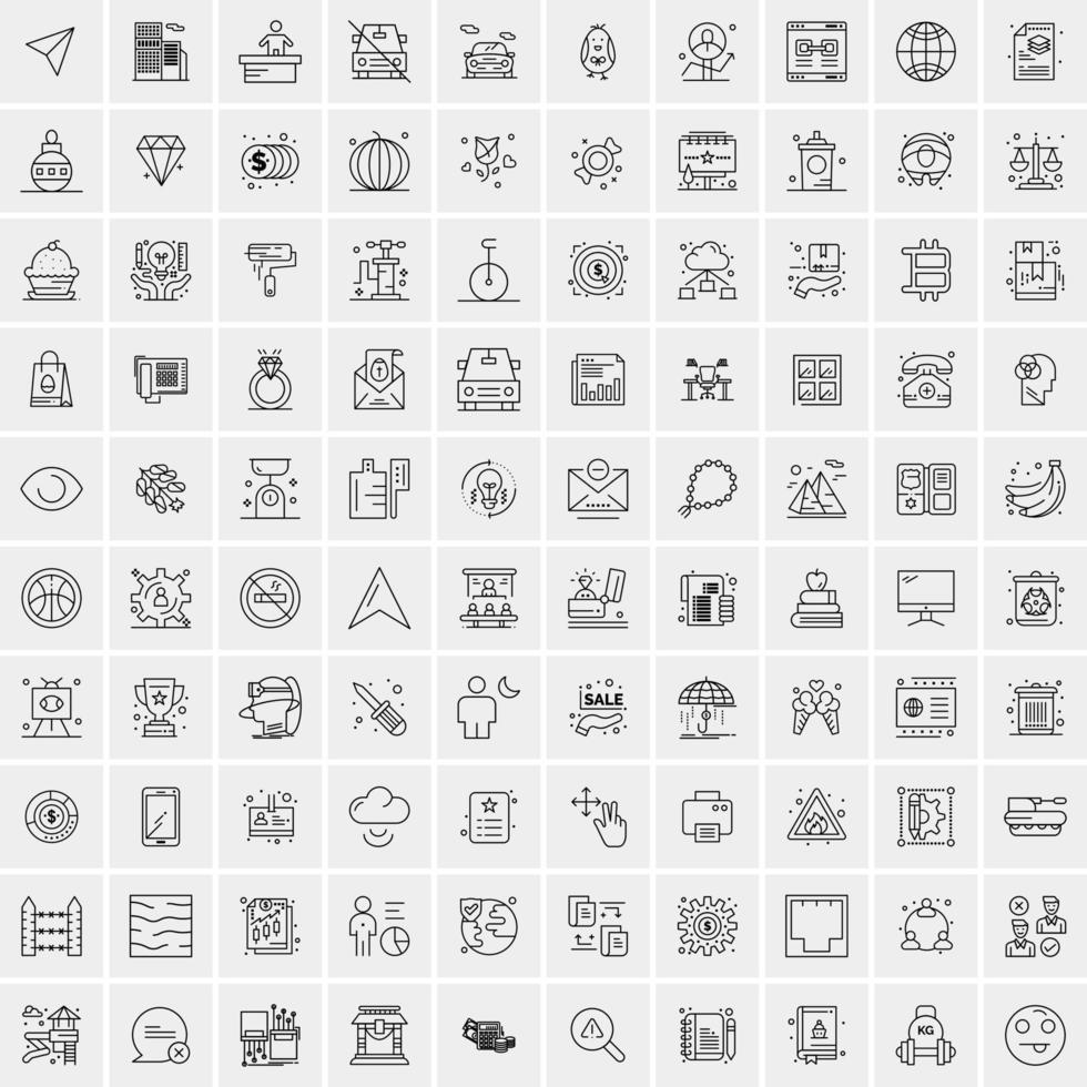 100 Universal Black Line Icons on White Background vector