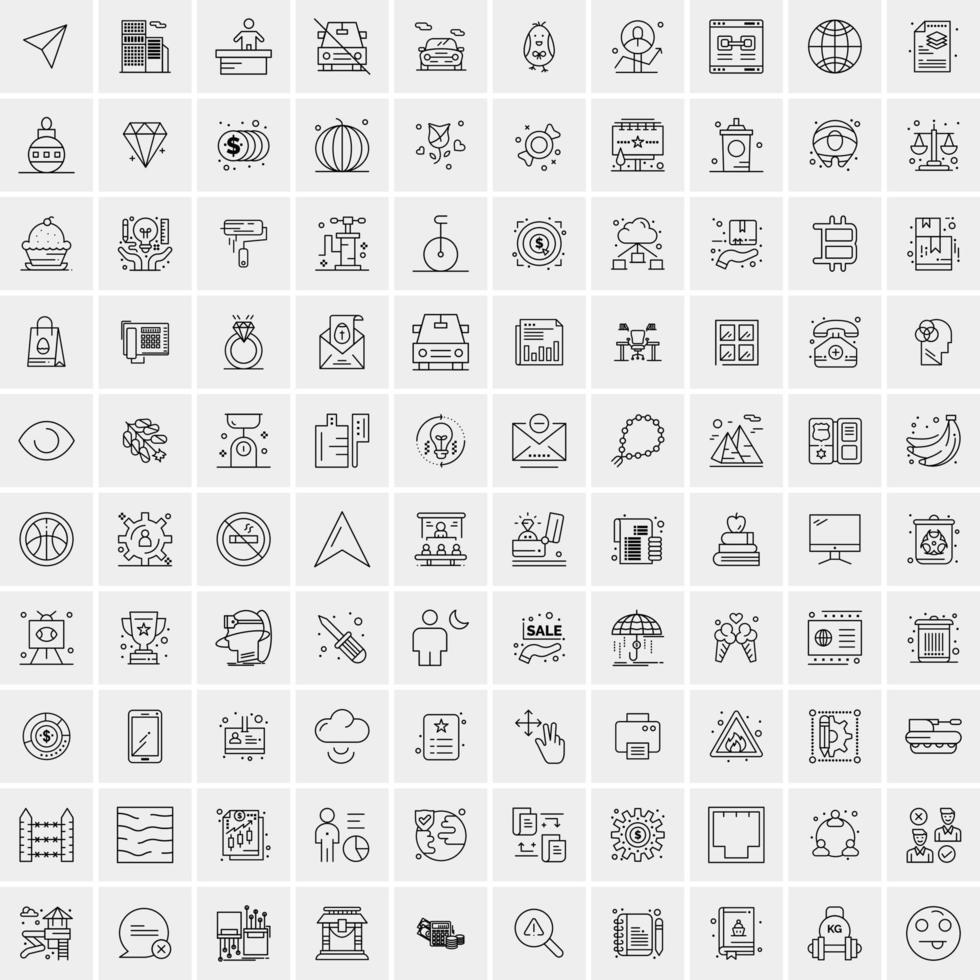 100 iconos universales de línea negra sobre fondo blanco vector