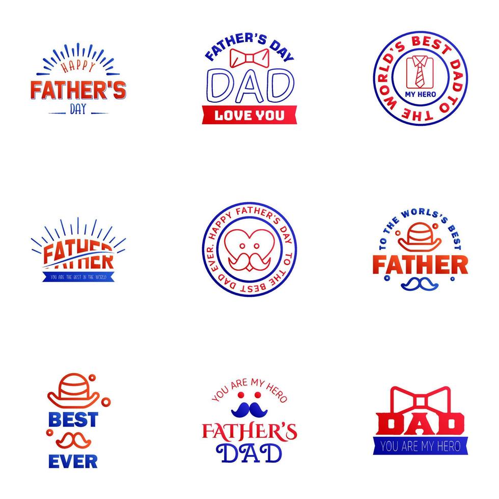 Happy fathers day 9 Blue and red Lettering happy fathers day Editable Vector Design Elements
