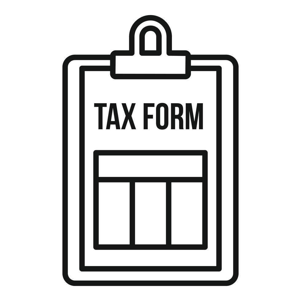 Tax form clipboard icon, outline style vector