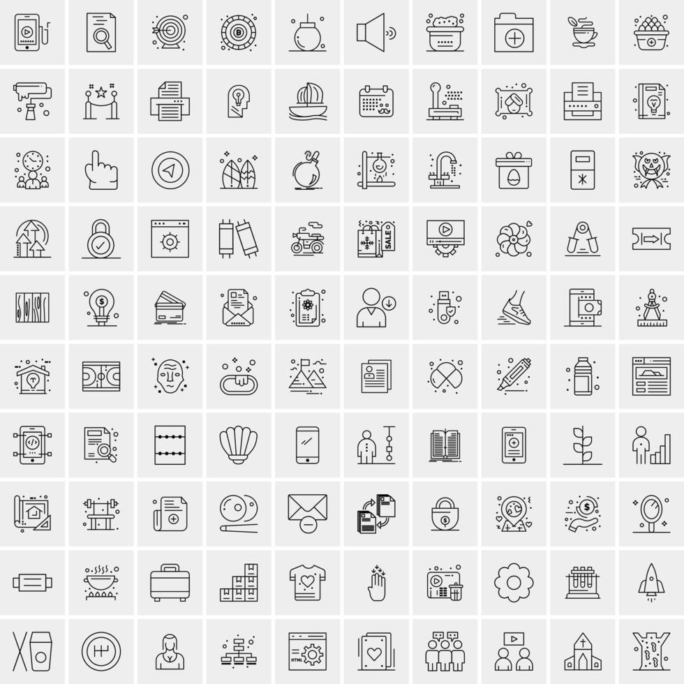 100 Universal Black Line Icons on White Background vector