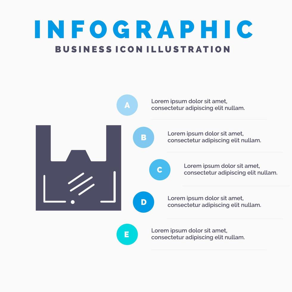 bolsa ecología plástico comprador supermercado sólido icono infografía 5 pasos presentación antecedentes vector