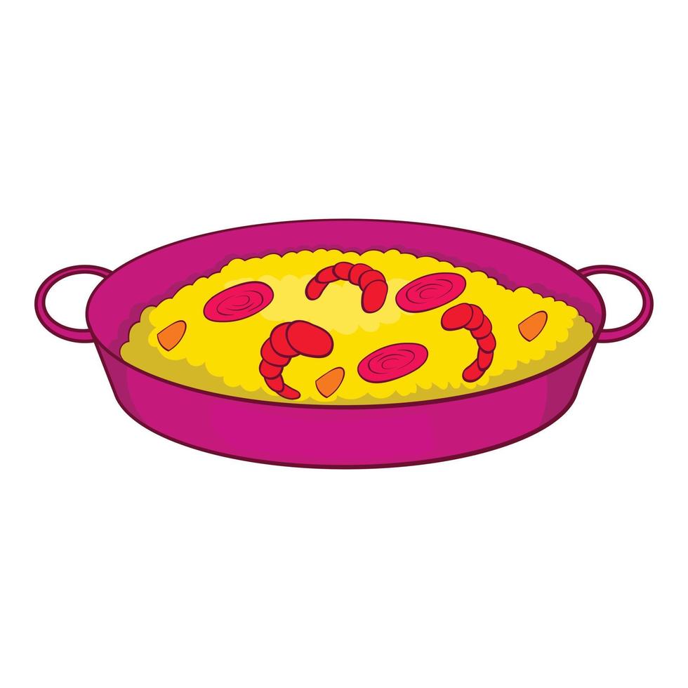 paella con mariscos en pan icono, estilo de dibujos animados vector