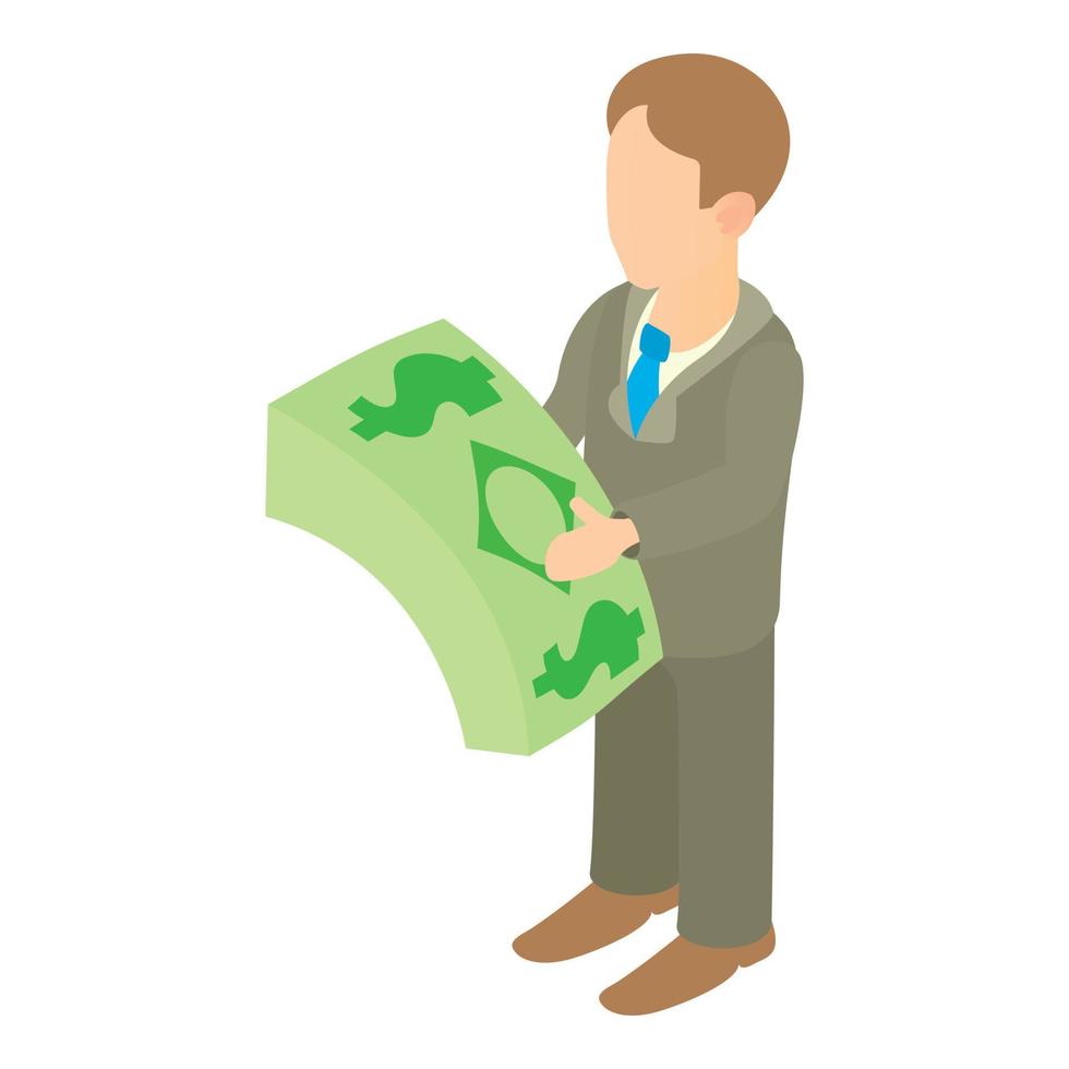 Businessman counting pack of dollars icon vector
