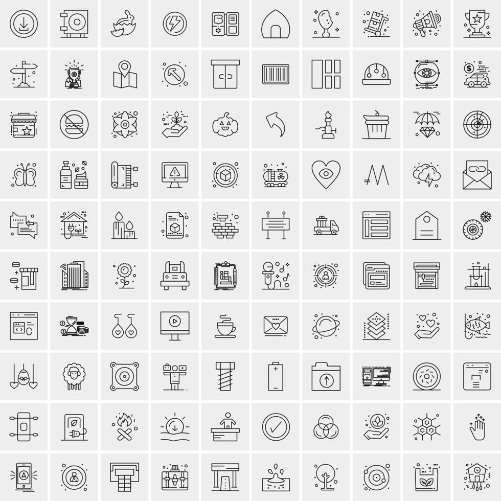 100 Universal Black Line Icons on White Background vector