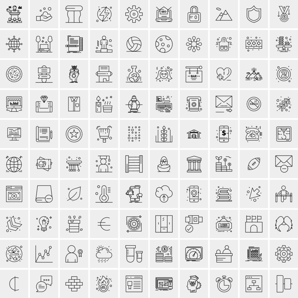 100 Universal Black Line Icons on White Background vector
