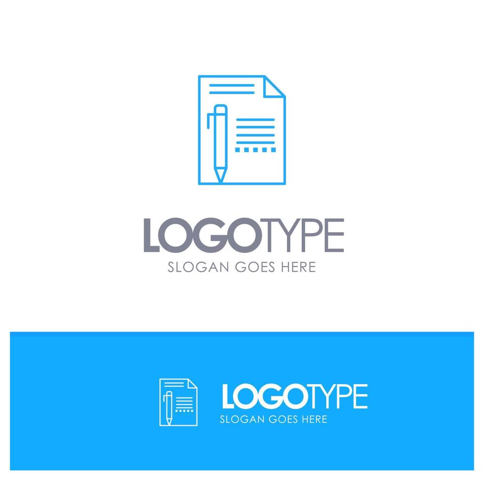 Document Edit Page Paper Pencil Write Blue outLine Logo with place for tagline vector