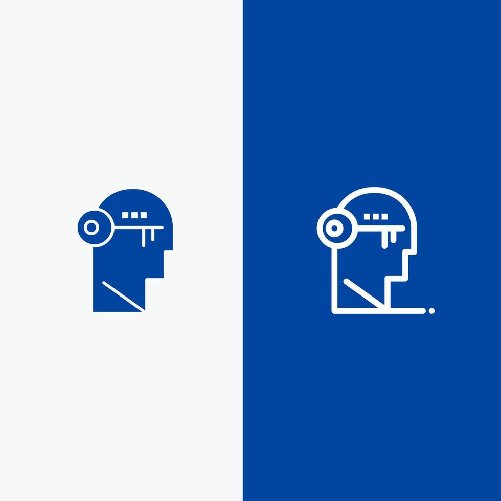 Brain Key Lock Mind Unlock Line and Glyph Solid icon Blue banner Line and Glyph Solid icon Blue banner vector