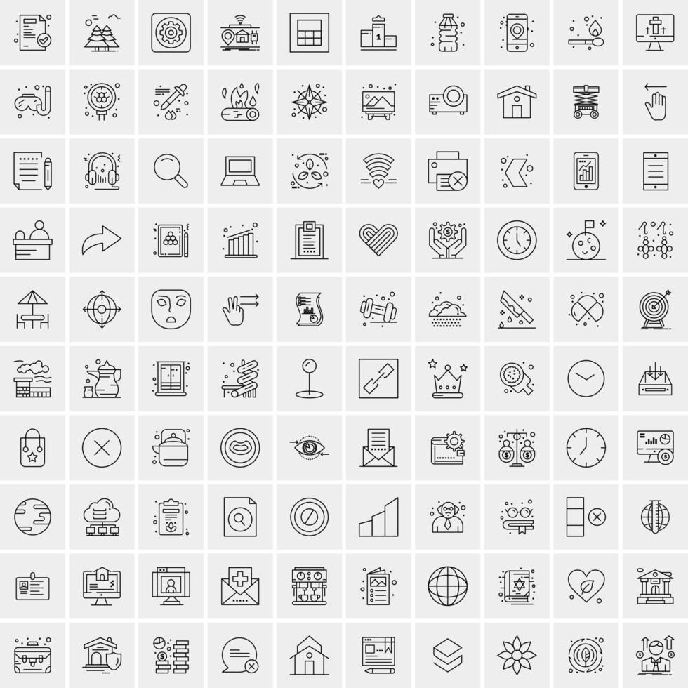 100 iconos universales de línea negra sobre fondo blanco vector