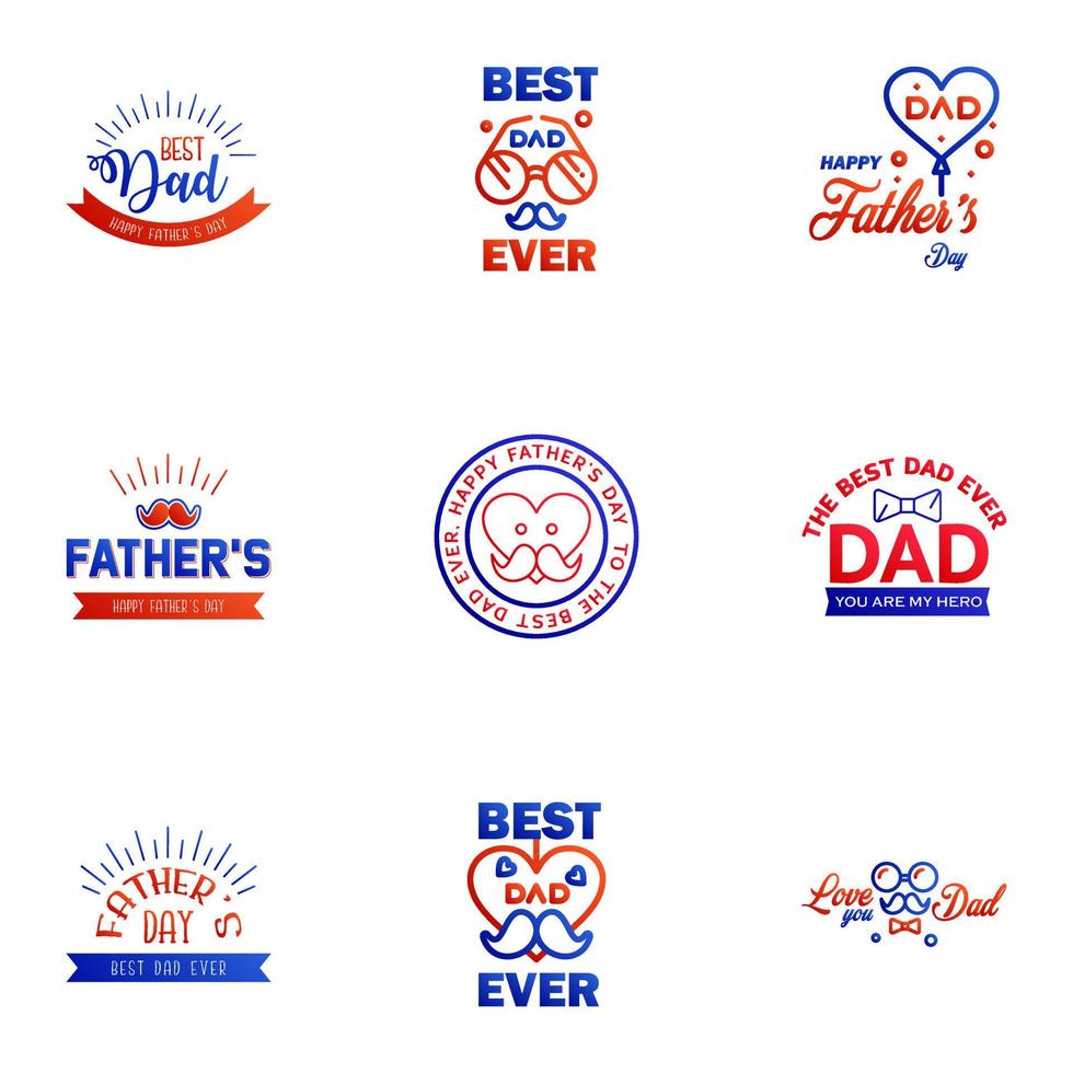 Happy fathers day 9 Blue and red Typography set Vector typography Vintage lettering for greeting cards banners tshirt design You are the best dad Editable Vector Design Elements