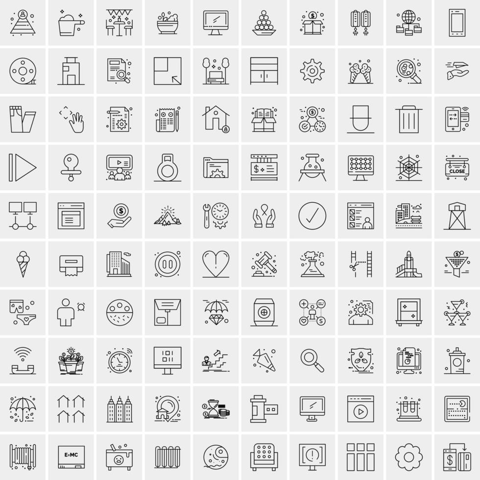 100 Universal Black Line Icons on White Background vector