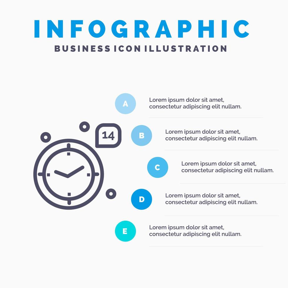 tiempo amor boda corazón línea icono con 5 pasos presentación infografía fondo vector