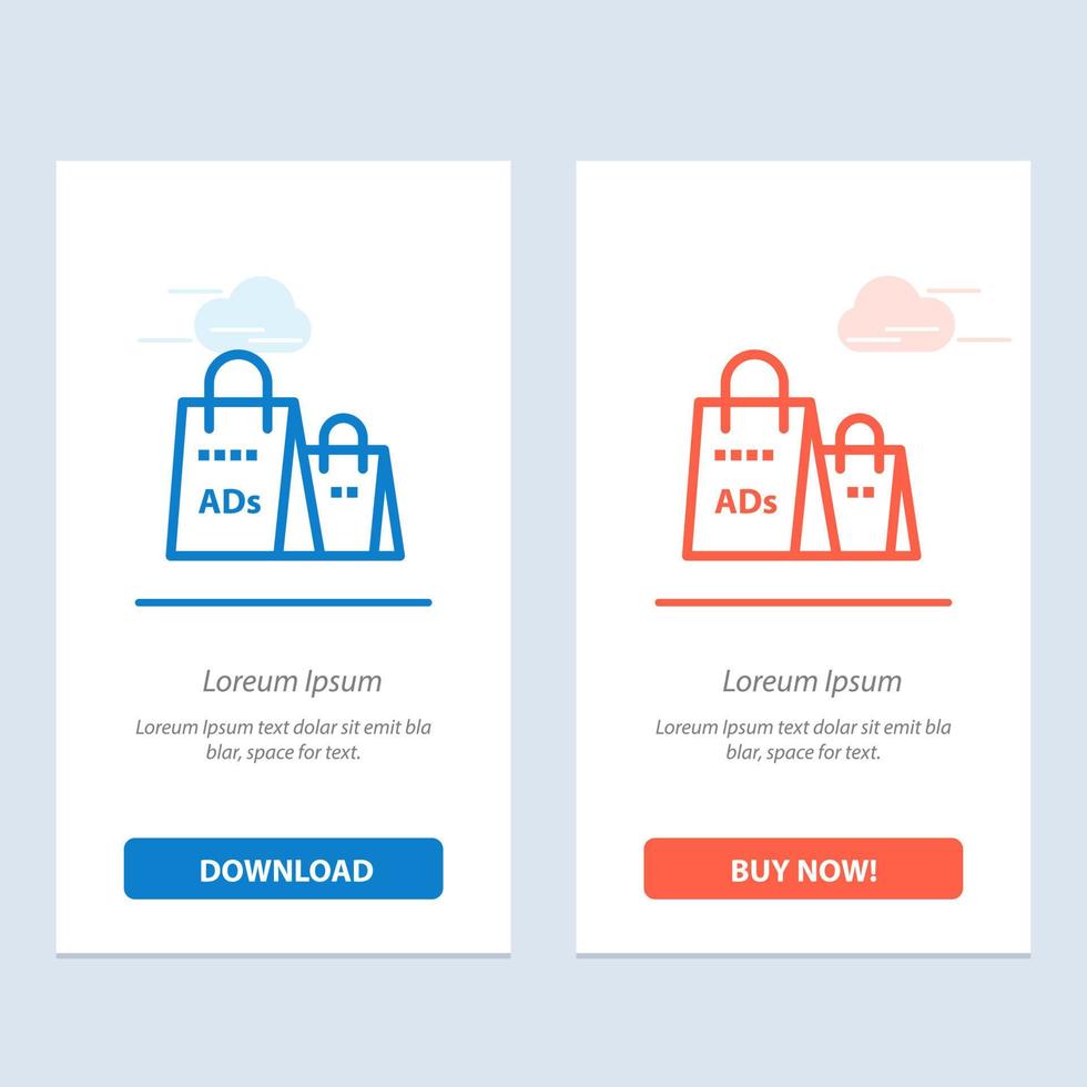 bolsa de publicidad monedero anuncio de compras compras azul y rojo descargar y comprar ahora plantilla de tarjeta de widget web vector