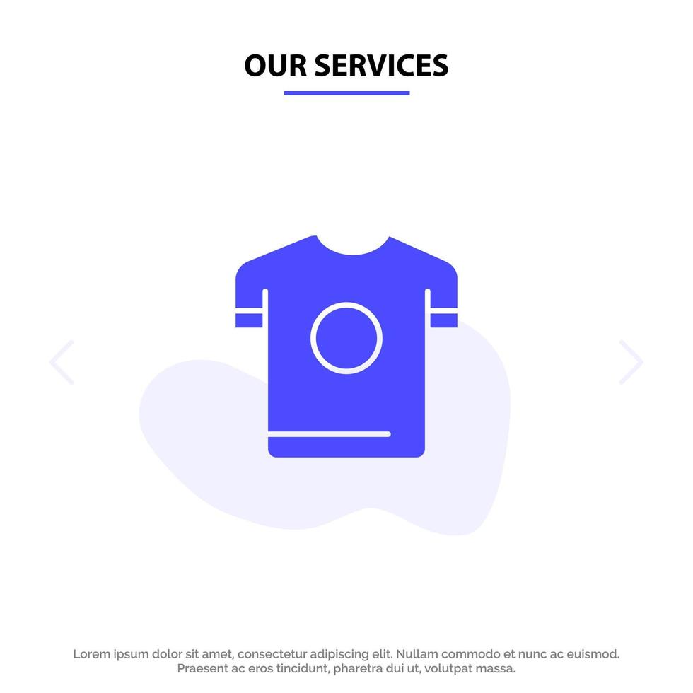 nuestros servicios camiseta camiseta deporte primavera glifo sólido icono plantilla de tarjeta web vector