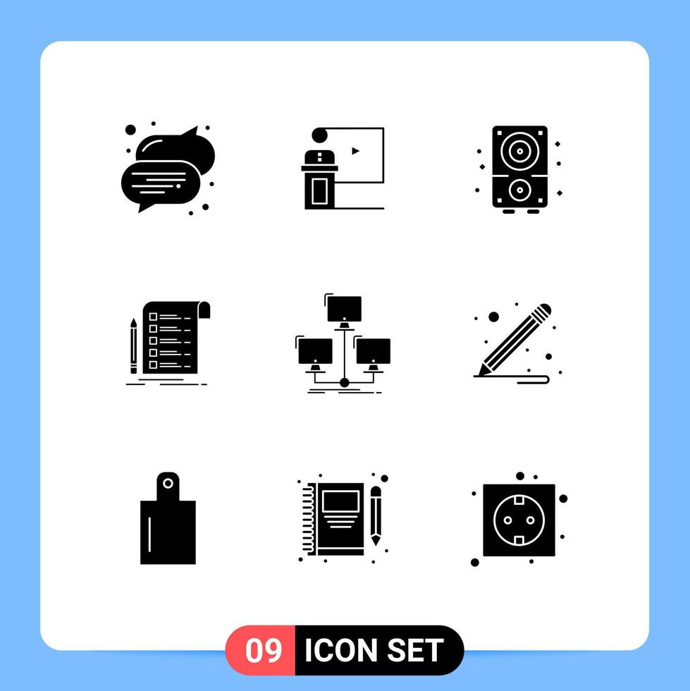 Modern Set of 9 Solid Glyphs Pictograph of card report speaker file music Editable Vector Design Elements