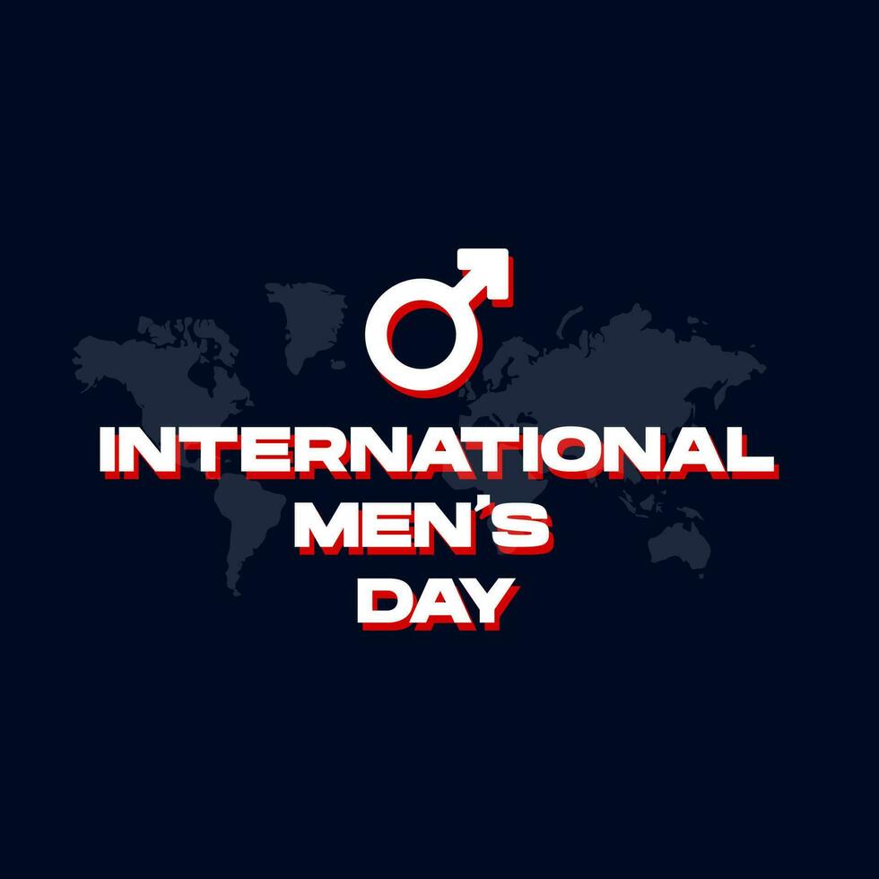 día internacional del hombre con símbolo masculino y fondo azul degradado del mapa mundial. para afiches, pancartas, tarjetas de invitación, redes sociales vector