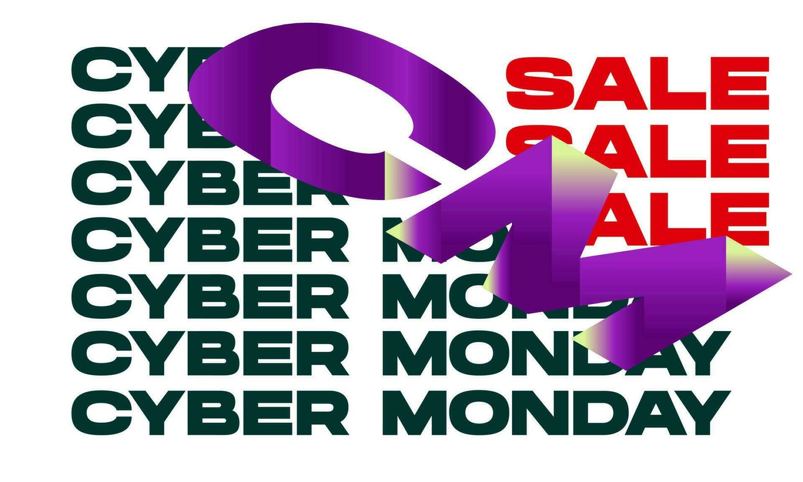 Cyber Monday with Deep Text Effect and Repeatable Text Gradient Mesh Purple Background. For Poster, Banner, Card Invitation, Social Media vector