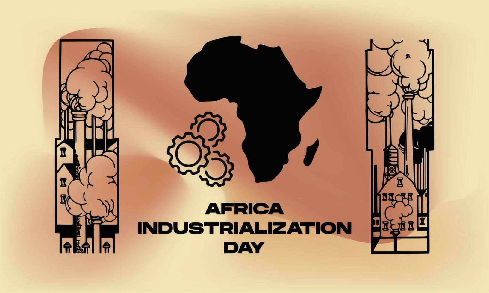 Africa Industrialization Day with Factory and Gradient Mesh Background. For Poster, Banner, Card Invitation, Social Media vector