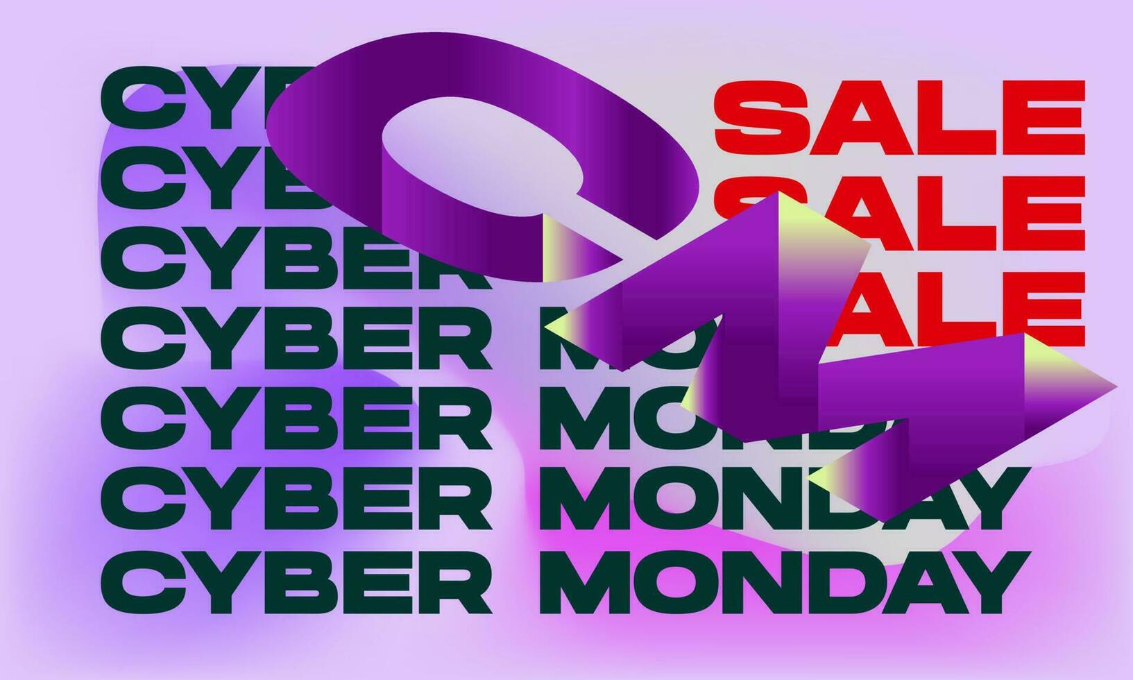 Cyber Monday with Deep Text Effect and Repeatable Text Gradient Mesh Purple Background. For Poster, Banner, Card Invitation, Social Media vector