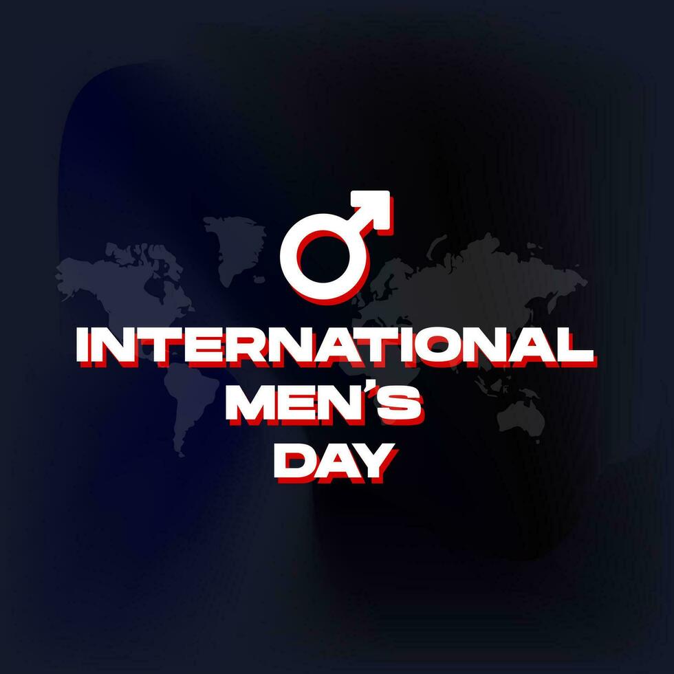 día internacional del hombre con símbolo masculino y fondo de malla de gradiente de mapa mundial. para afiches, pancartas, tarjetas de invitación, redes sociales vector