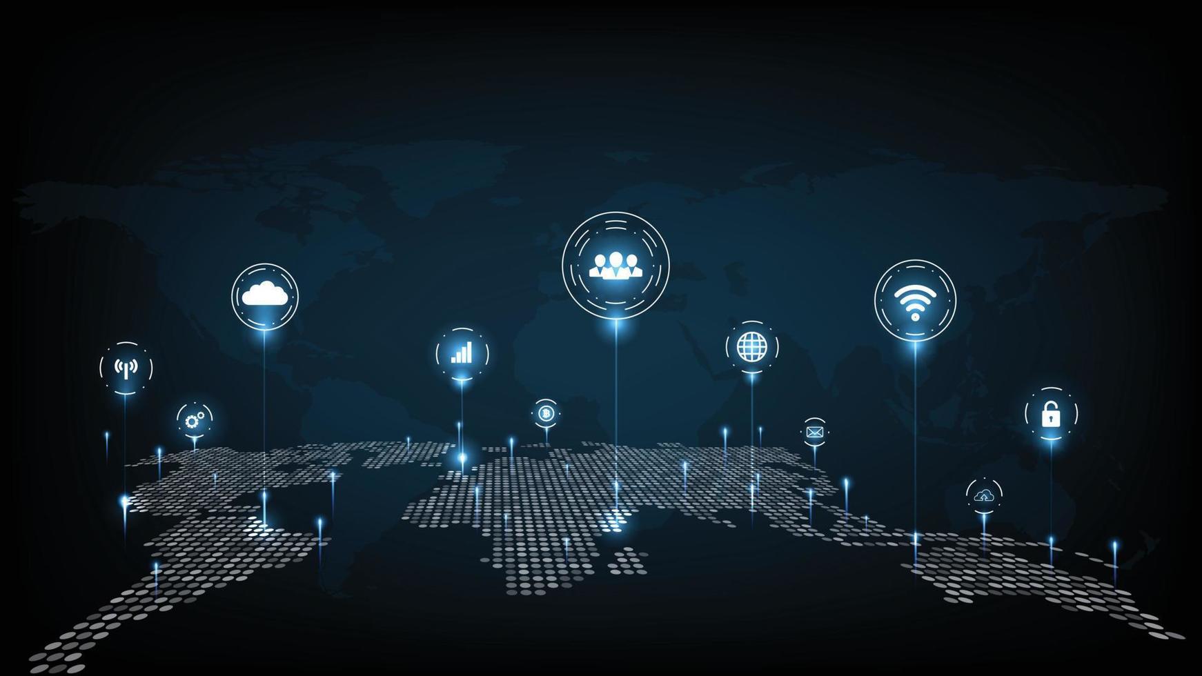 Communication and Global high speed wireless internet wifi connection.Spider web of network connections with on a futuristic dark blue background. vector