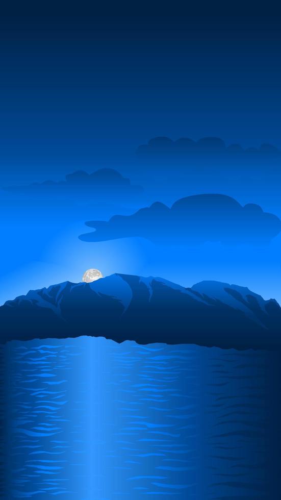 cielo nocturno isla montaña vector ilustración. vector de paisaje para gráficos, recursos, negocios, diseño o decoración. ilustración de vector de mar y montaña de noche. cielo nocturno en la isla de la montaña