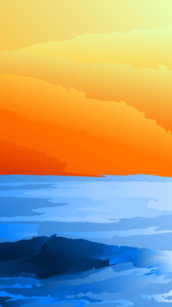 ilustración vectorial del océano al atardecer o al amanecer. olas en el mar para gráficos, papel tapiz, recursos, negocios, diseño o decoración. ola de puesta de sol o amanecer. puesta de sol o amanecer en el mar vector