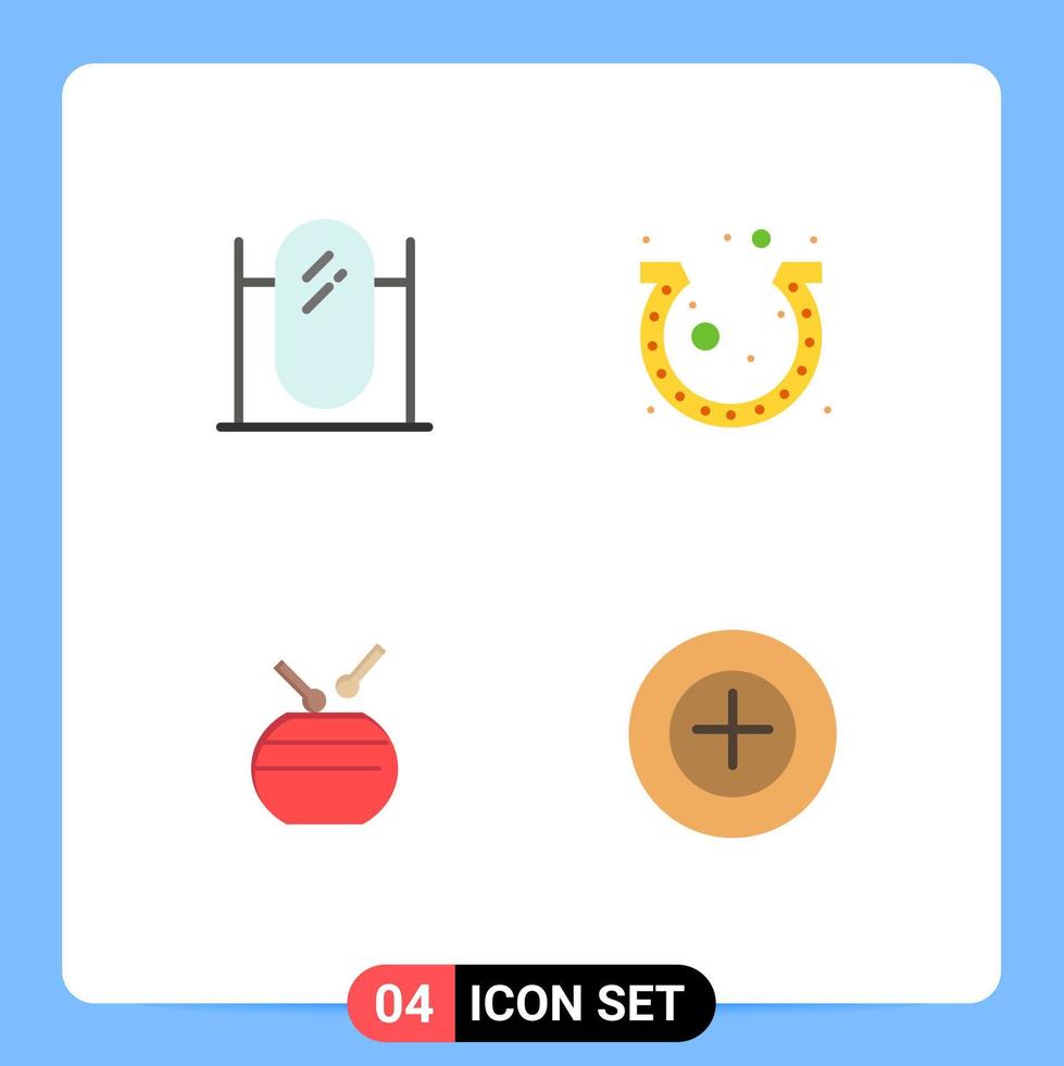 Modern Set of 4 Flat Icons and symbols such as floor drum mirror fortune china Editable Vector Design Elements