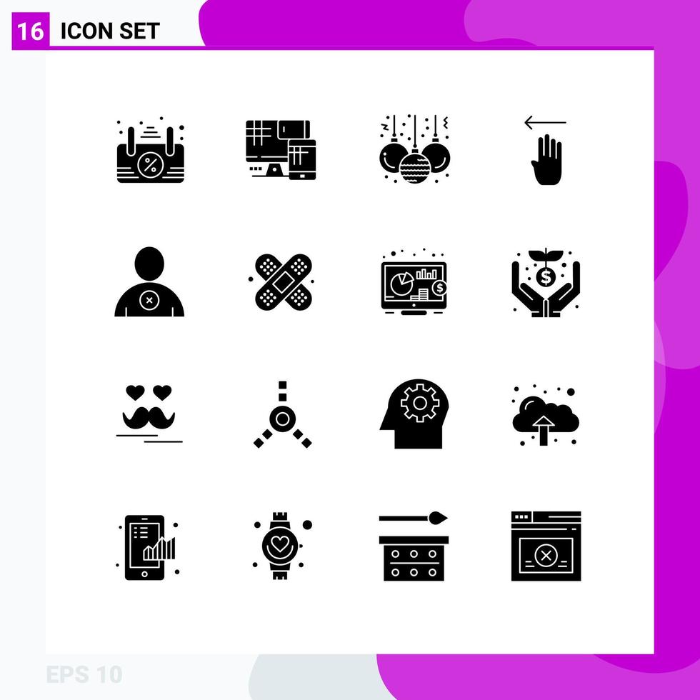 conjunto de 16 iconos de interfaz de usuario modernos símbolos signos para ayuda hombre navidad eliminar gesto elementos de diseño vectorial editables vector