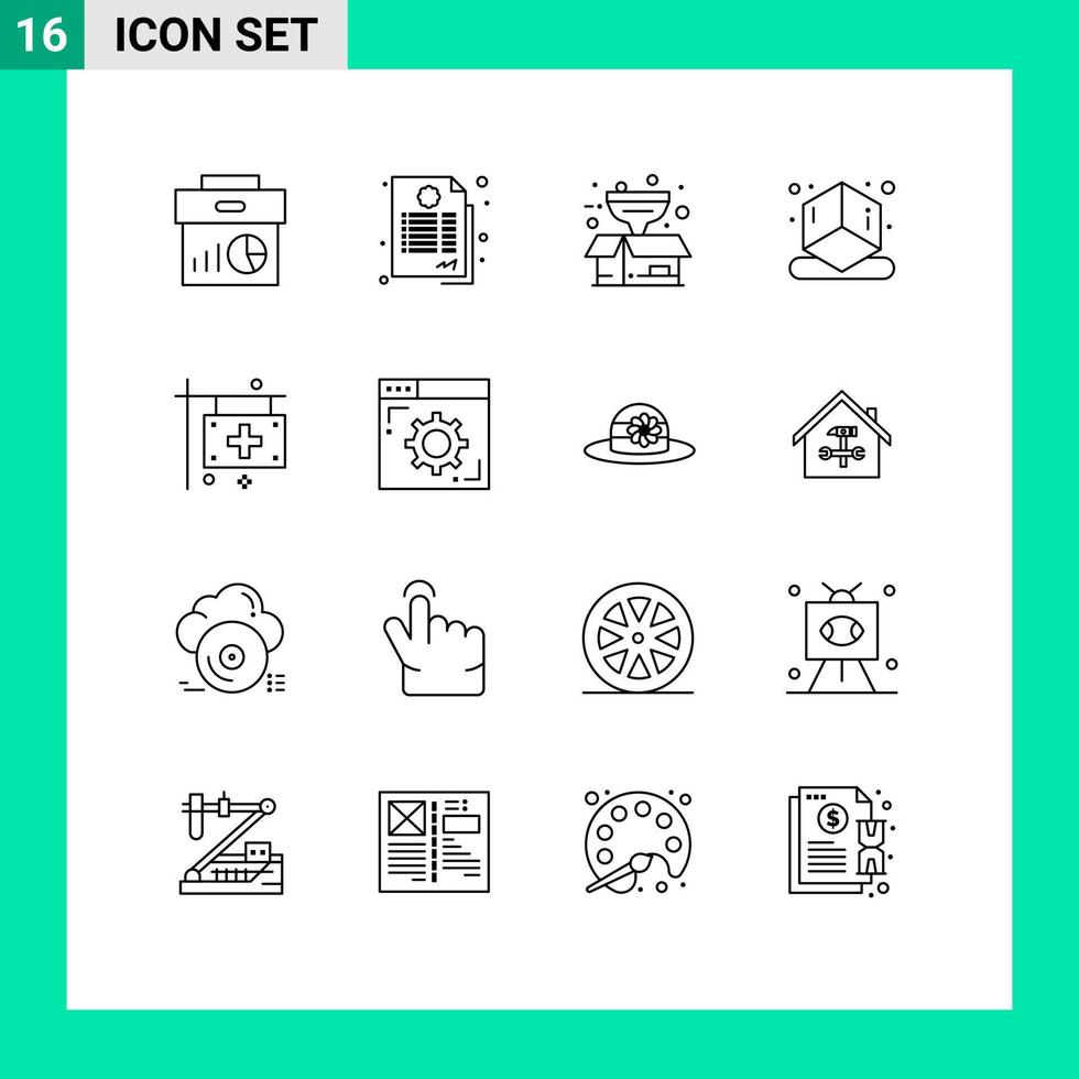 16 User Interface Outline Pack of modern Signs and Symbols of clinic shape deal printing filter Editable Vector Design Elements