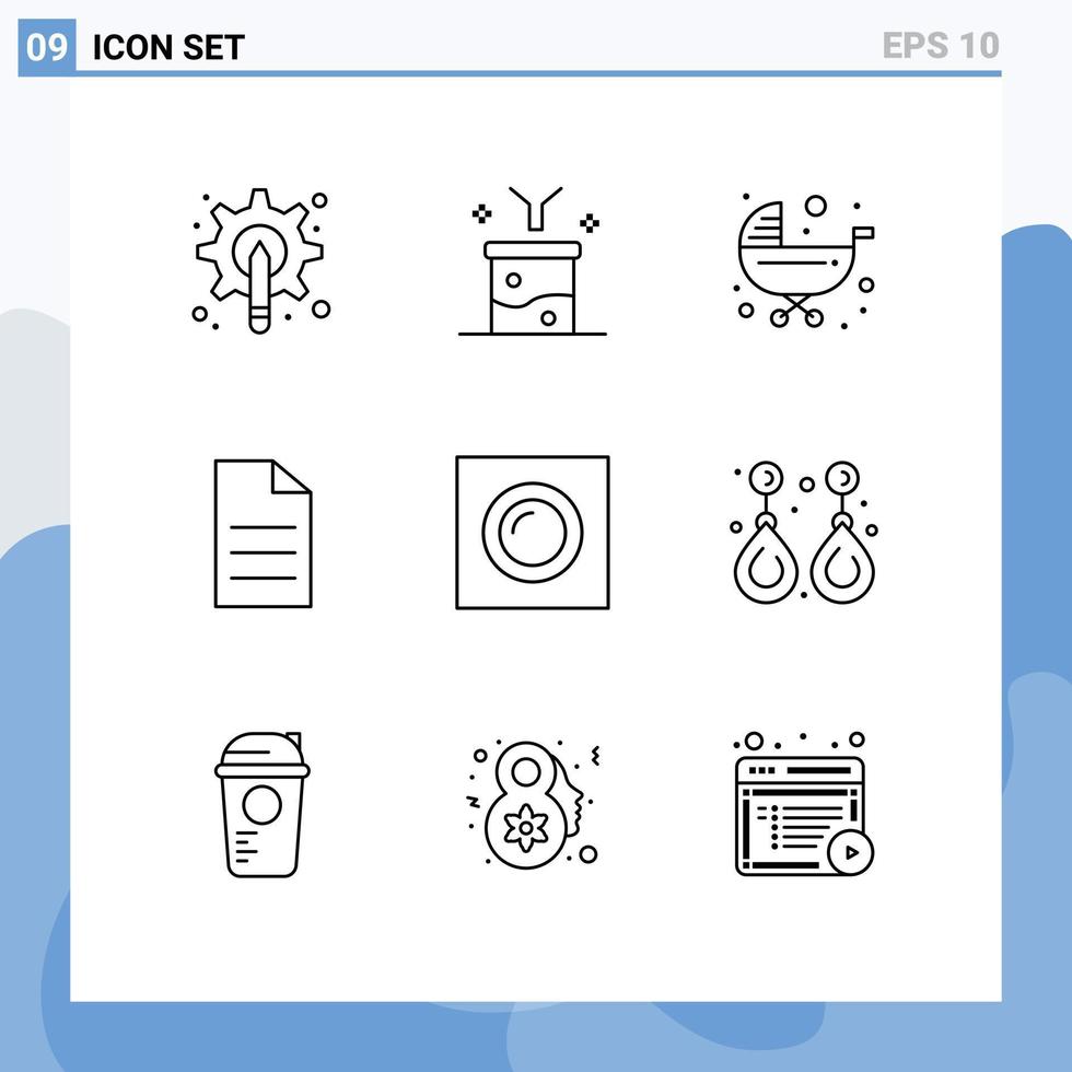 Pack of 9 Modern Outlines Signs and Symbols for Web Print Media such as user file funnel trolley push Editable Vector Design Elements