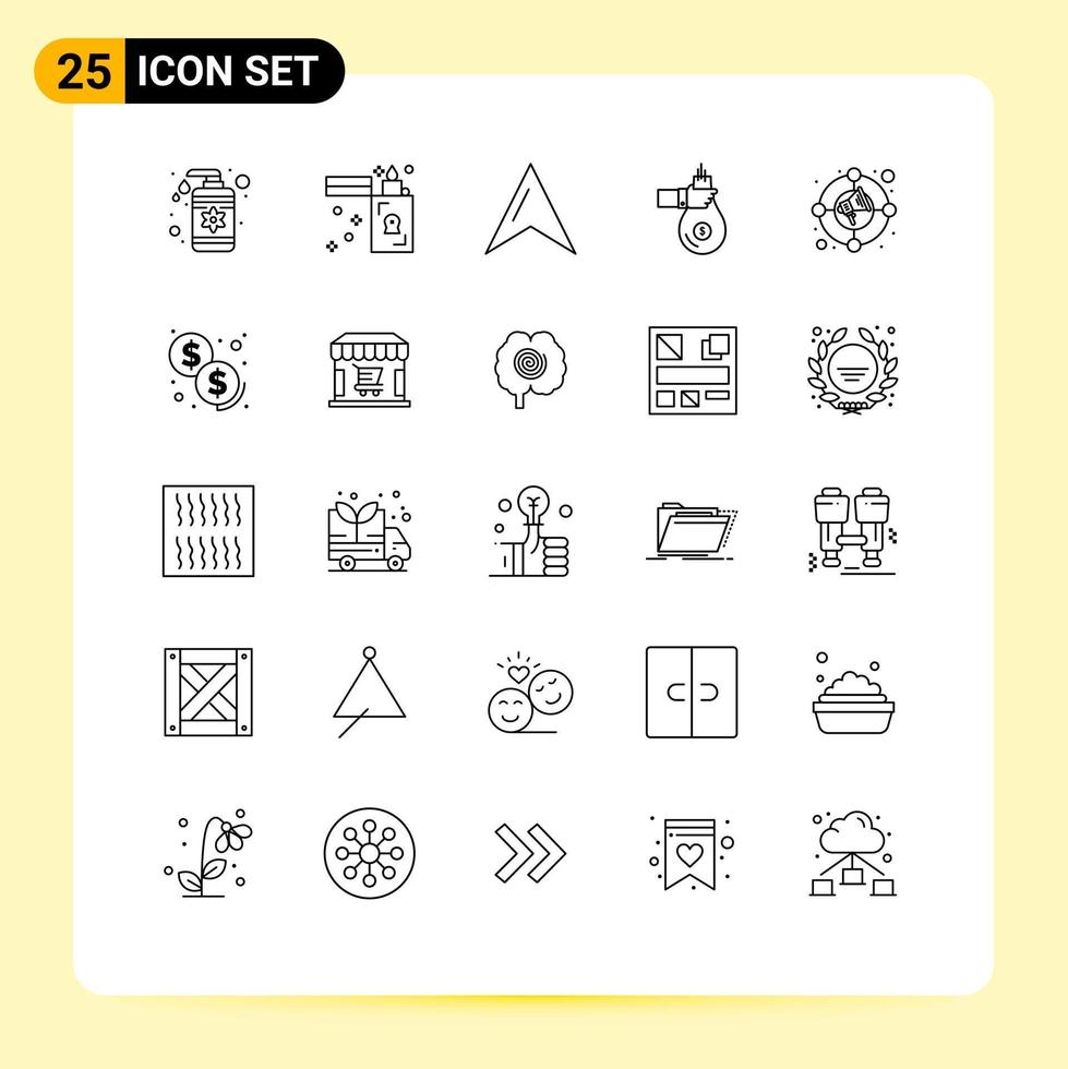 25 Thematic Vector Lines and Editable Symbols of circle money location investment finance Editable Vector Design Elements