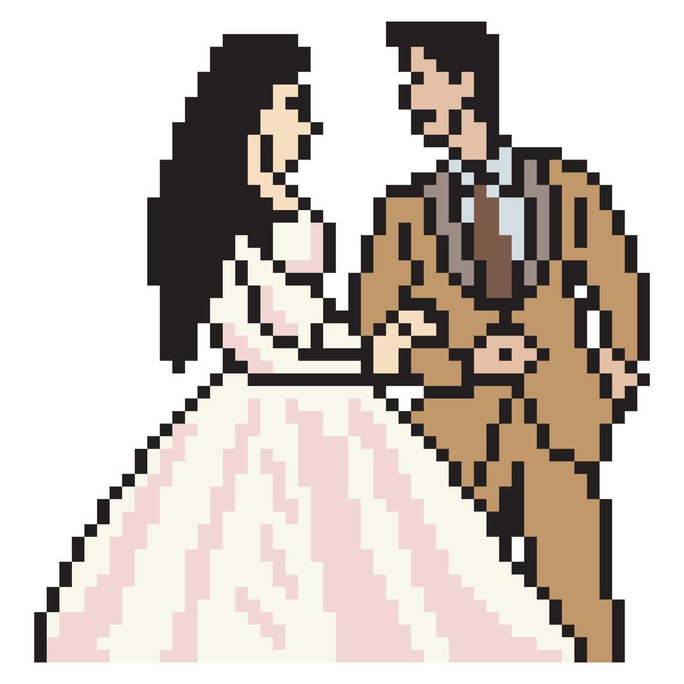 retrato de pareja de bodas con diseño de arte en píxeles. ilustración vectorial vector
