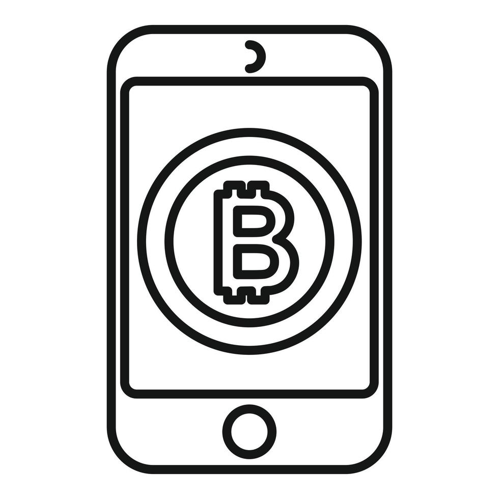 Mobile bitcoin icon outline vector. Digital cryptocurrency vector