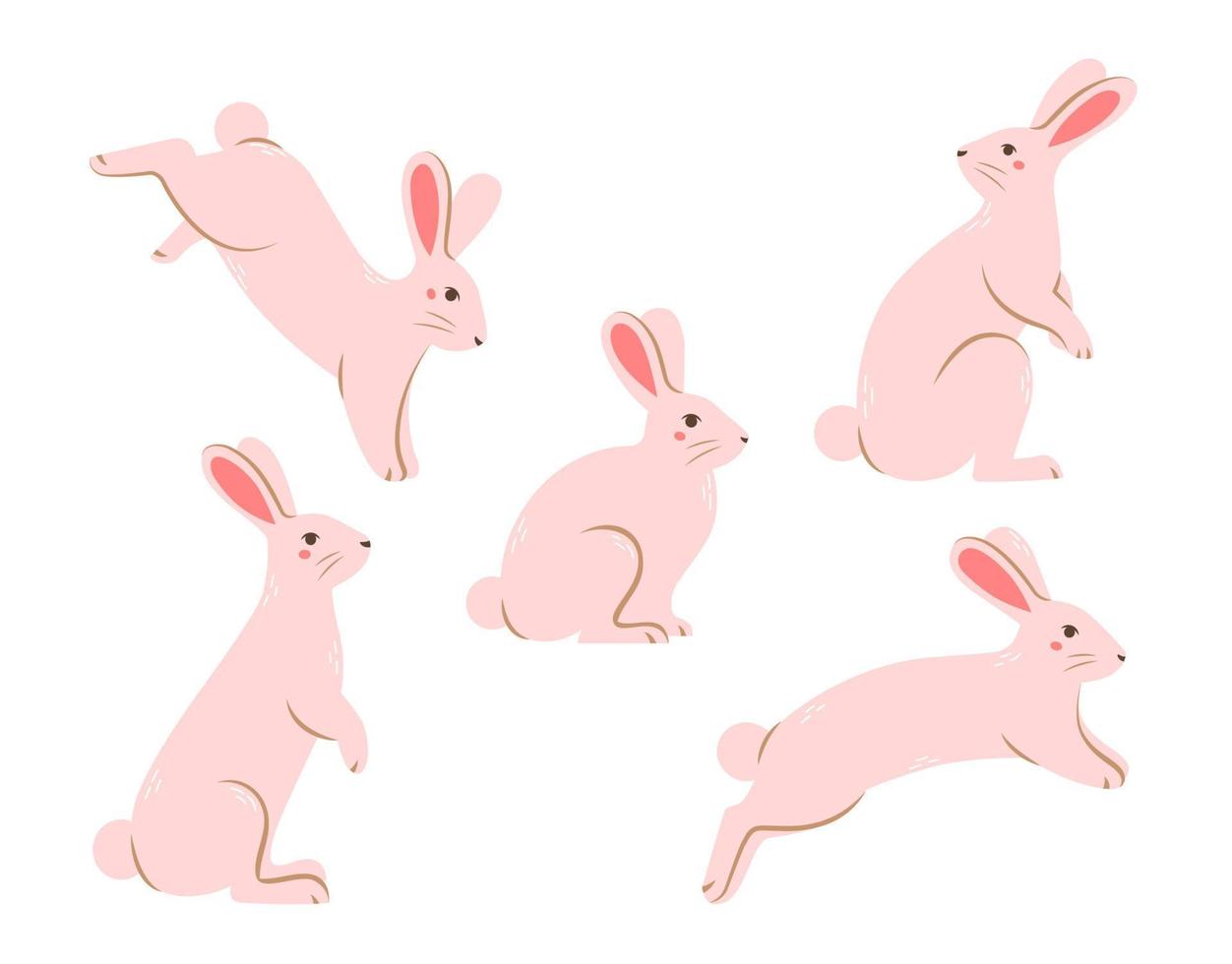 conjunto de lindos conejos en diferentes poses. ilustración vectorial plana. vector