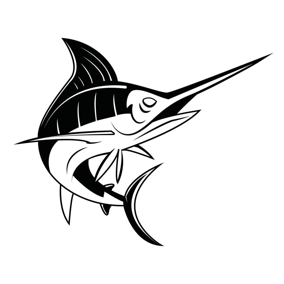 pez marlin azul blanco y negro vector