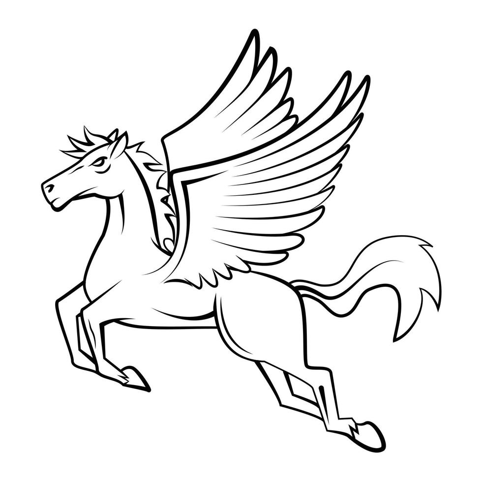 Horse Wings Black and White Illustration vector