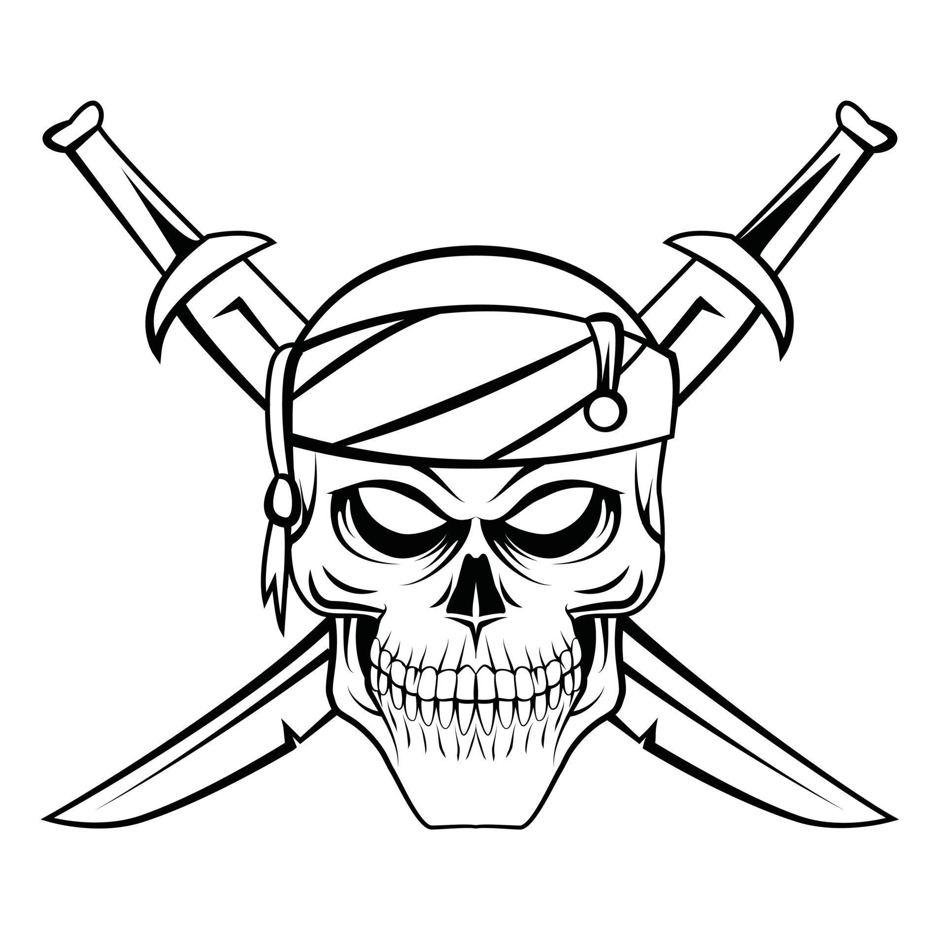 Skull Pirate Symbol Black and White 14704265 Vector Art at Vecteezy