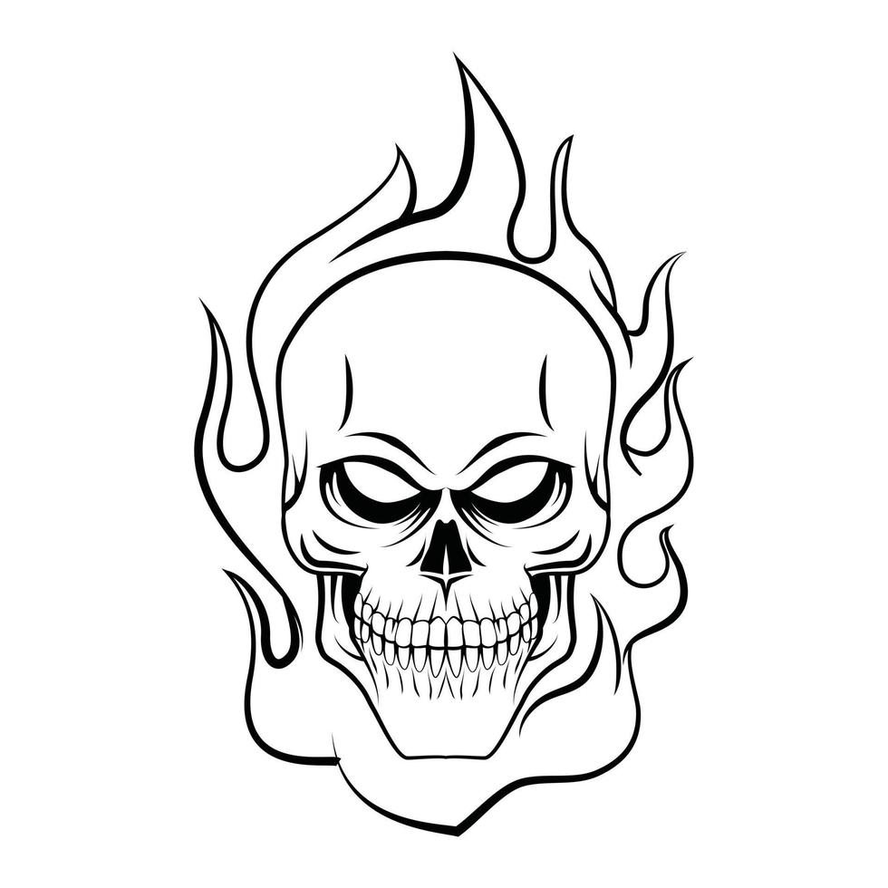 Skull Fire Black and White vector