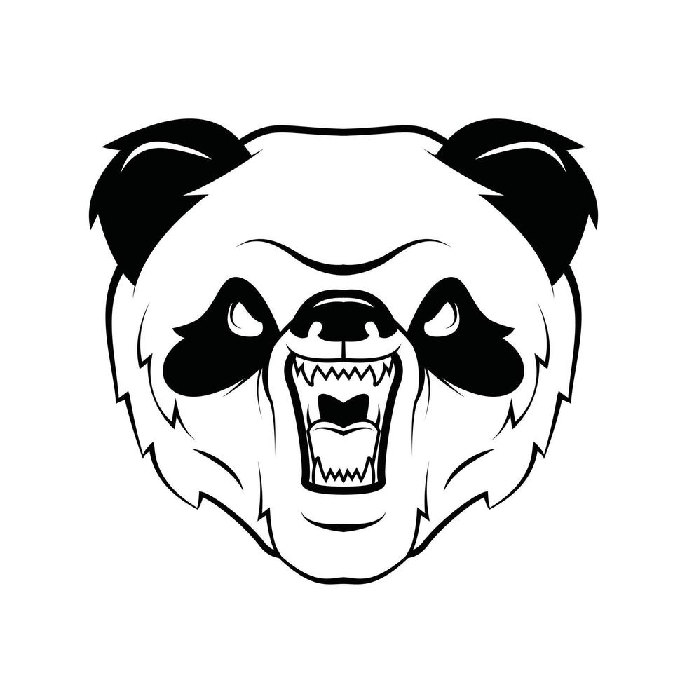 Panda Head Warrior Black and White vector