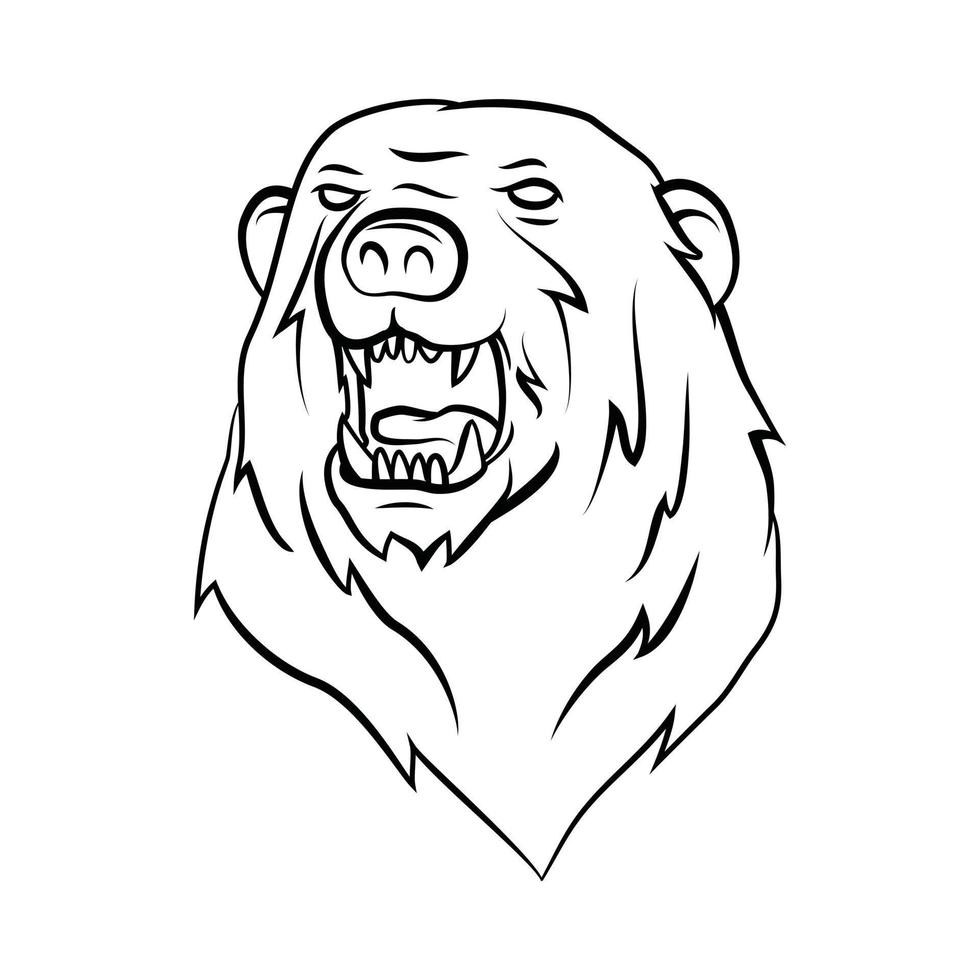 Bear Head Black and White Illustration vector